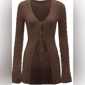 Brown Y2K Bell Sleeve Top